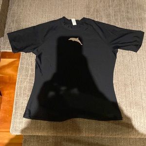 UV swim shirt. Size: Woman’s medium. Black short sleeve shirt. Brand: Halcurt